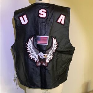 LEATHER USA - Men's USA FLAG & EAGLE Black Leather Vest Sz 2XL  NWT